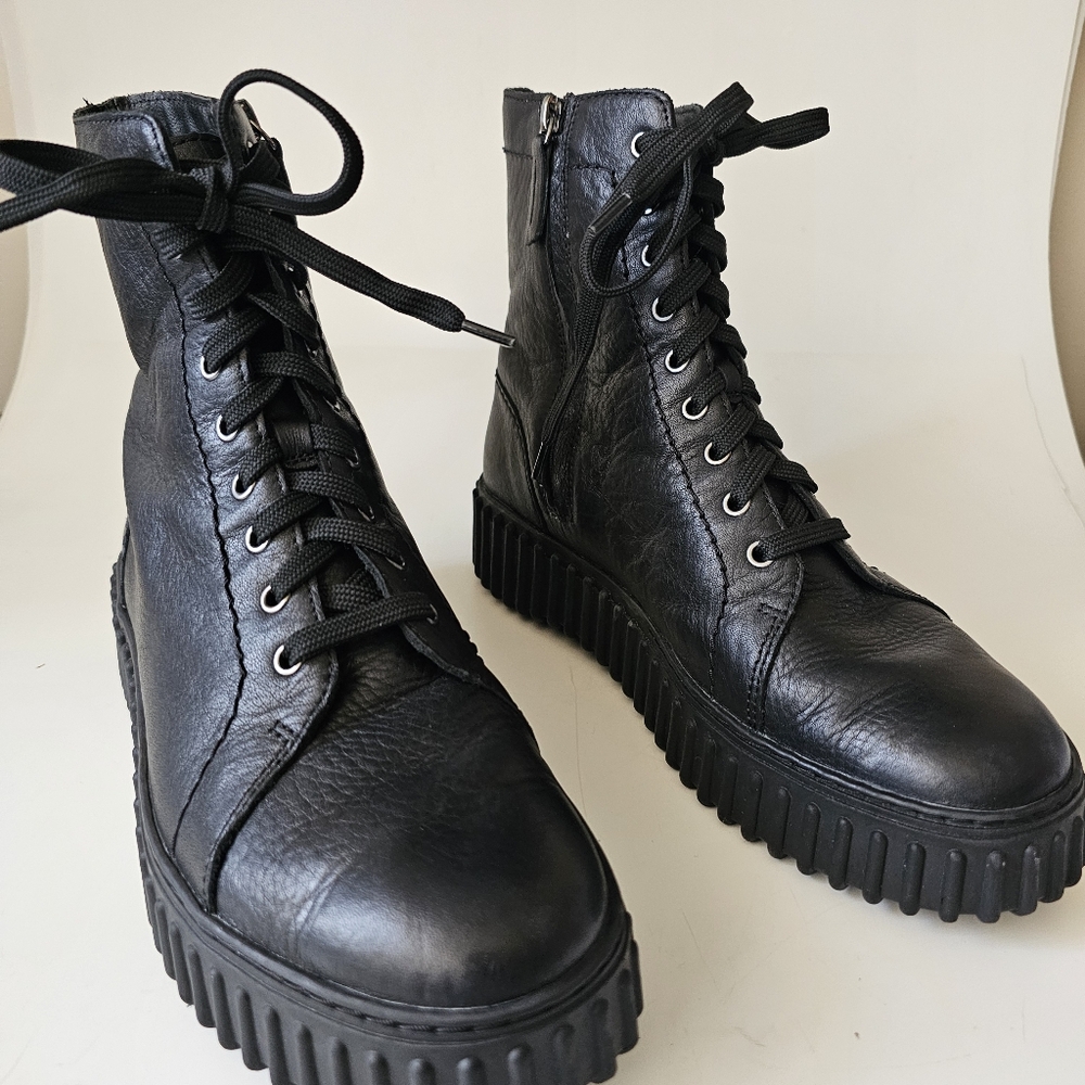Clarks Torhill Rise Leather Womens Black Platform Lug Moto Combat Boots Size 9.5